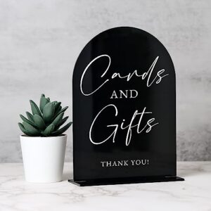 acrylic cards and gifts sign with stand- 5"x7" black arched acrylic wedding sign and base,1/8" thick | modern calligraphy arch acrylic tabletop sign for wedding reception & event party table