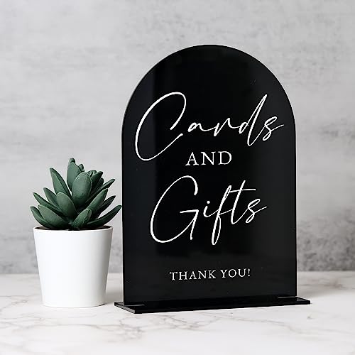 Acrylic Cards and Gifts Sign with Stand- 5"x7" Black Arched Acrylic Wedding Sign and Base,1/8" Thick | Modern Calligraphy Arch Acrylic TableTop Sign for Wedding Reception & Event Party Table