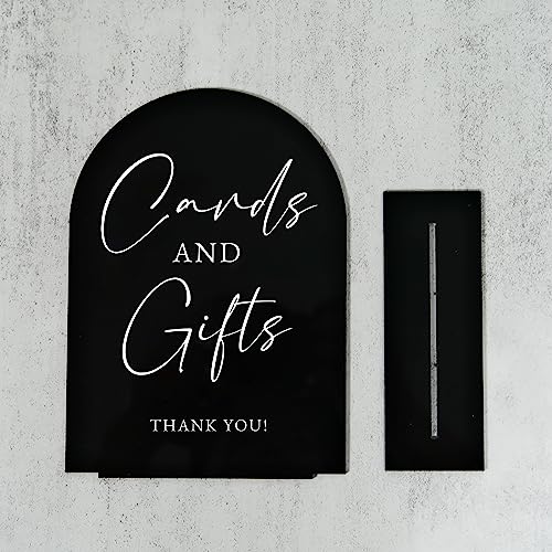 Acrylic Cards and Gifts Sign with Stand- 5"x7" Black Arched Acrylic Wedding Sign and Base,1/8" Thick | Modern Calligraphy Arch Acrylic TableTop Sign for Wedding Reception & Event Party Table