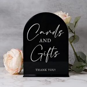 Acrylic Cards and Gifts Sign with Stand- 5"x7" Black Arched Acrylic Wedding Sign and Base,1/8" Thick | Modern Calligraphy Arch Acrylic TableTop Sign for Wedding Reception & Event Party Table