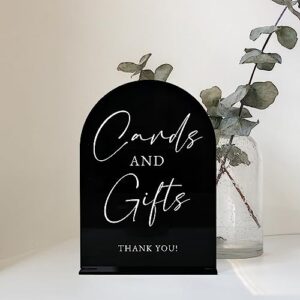 Acrylic Cards and Gifts Sign with Stand- 5"x7" Black Arched Acrylic Wedding Sign and Base,1/8" Thick | Modern Calligraphy Arch Acrylic TableTop Sign for Wedding Reception & Event Party Table