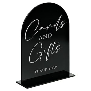 Acrylic Cards and Gifts Sign with Stand- 5"x7" Black Arched Acrylic Wedding Sign and Base,1/8" Thick | Modern Calligraphy Arch Acrylic TableTop Sign for Wedding Reception & Event Party Table