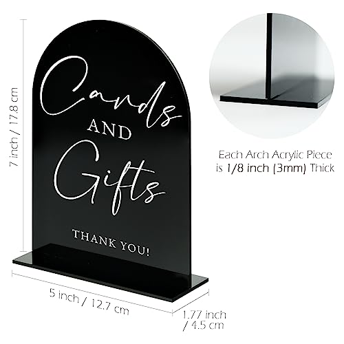 Acrylic Cards and Gifts Sign with Stand- 5"x7" Black Arched Acrylic Wedding Sign and Base,1/8" Thick | Modern Calligraphy Arch Acrylic TableTop Sign for Wedding Reception & Event Party Table