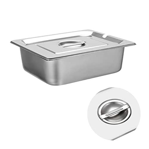 MY MIRONEY 2PCS 1/2 Size Steam Table Pan Cover Stainless Steel Solid Pan Lid with Handle Notched Buffet Pan Lids Catering Food Pan Cover Hardware (12.99" x 10.63")