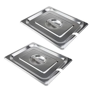 my mironey 2pcs 1/2 size steam table pan cover stainless steel solid pan lid with handle notched buffet pan lids catering food pan cover hardware (12.99" x 10.63")