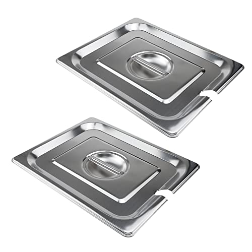 MY MIRONEY 2PCS 1/2 Size Steam Table Pan Cover Stainless Steel Solid Pan Lid with Handle Notched Buffet Pan Lids Catering Food Pan Cover Hardware (12.99" x 10.63")