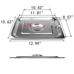 MY MIRONEY 2PCS 1/2 Size Steam Table Pan Cover Stainless Steel Solid Pan Lid with Handle Notched Buffet Pan Lids Catering Food Pan Cover Hardware (12.99" x 10.63")