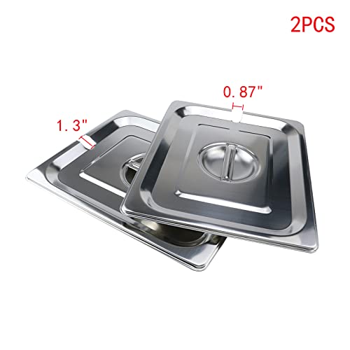 MY MIRONEY 2PCS 1/2 Size Steam Table Pan Cover Stainless Steel Solid Pan Lid with Handle Notched Buffet Pan Lids Catering Food Pan Cover Hardware (12.99" x 10.63")