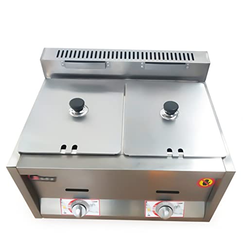 Cbhfmljd Commercial 2 Wells 6L Gas Fryer Food Warmer Steam Table Stainless Steel Electric Deep Fryer with 2 Baskets Capacity for Hotel Supermarket Cooking Restaurant and Home Use