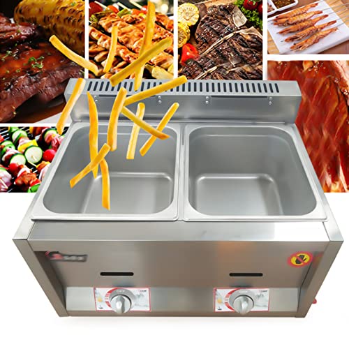 Cbhfmljd Commercial 2 Wells 6L Gas Fryer Food Warmer Steam Table Stainless Steel Electric Deep Fryer with 2 Baskets Capacity for Hotel Supermarket Cooking Restaurant and Home Use