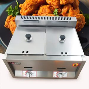 Cbhfmljd Commercial 2 Wells 6L Gas Fryer Food Warmer Steam Table Stainless Steel Electric Deep Fryer with 2 Baskets Capacity for Hotel Supermarket Cooking Restaurant and Home Use