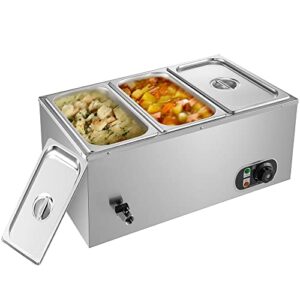 commercial food warmer 110v, 3-pan electric steam table, stainless steel buffet bain marie 16 quart for catering and restaurants
