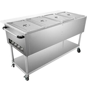 commercial electric food warmer | 4-pot steam table with 2 lockable wheels | food-grade stainless steel | etl certified for catering and restaurants