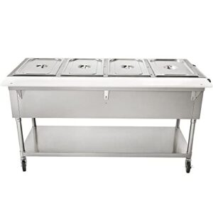 Commercial Electric Food Warmer | 4-Pot Steam Table with 2 Lockable Wheels | Food-Grade Stainless Steel | ETL Certified for Catering and Restaurants