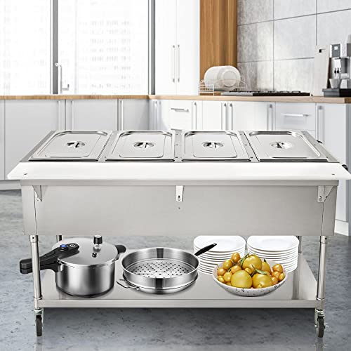 Commercial Electric Food Warmer | 4-Pot Steam Table with 2 Lockable Wheels | Food-Grade Stainless Steel | ETL Certified for Catering and Restaurants