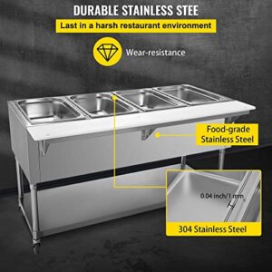 Commercial Electric Food Warmer | 4-Pot Steam Table with 2 Lockable Wheels | Food-Grade Stainless Steel | ETL Certified for Catering and Restaurants