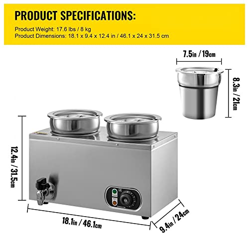 Commercial Food Warmer 8.4 Qt Capacity with Adjustable Temperature Control and Stainless Steel Construction