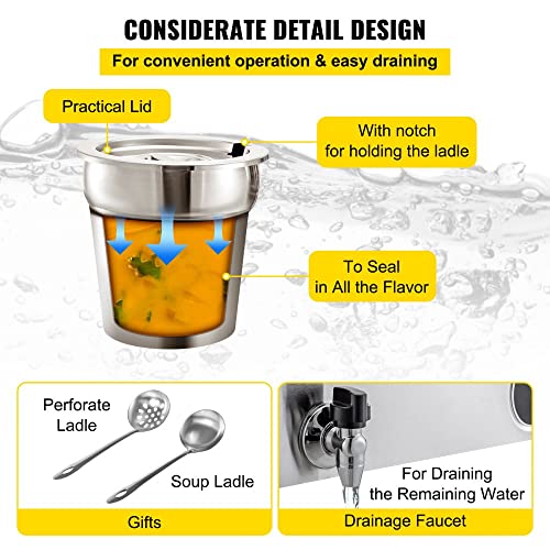 Commercial Food Warmer 8.4 Qt Capacity with Adjustable Temperature Control and Stainless Steel Construction