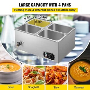 Commercial Food Warmer Bain Marie, 110V 4-Pan Stainless Steel Steam Table with 14.8 Qt Capacity and Precise Temperature Control