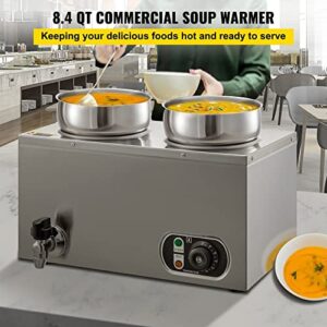 Commercial Food Warmer 8.4 Qt Capacity with Adjustable Temperature Control and Stainless Steel Construction