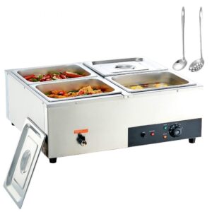 commercial food warmer, 4-pan electric steam table with 12qt pans, stainless steel countertop buffet bain marie
