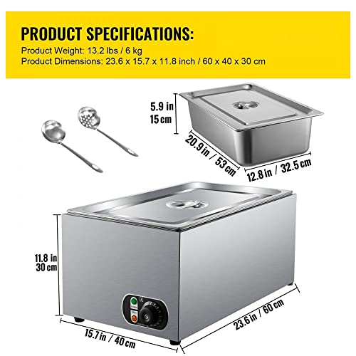 Stainless Steel Commercial Food Warmer with 27 Qt Full-Size Pan and Precise Temperature Control