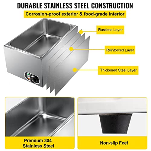 Stainless Steel Commercial Food Warmer with 27 Qt Full-Size Pan and Precise Temperature Control