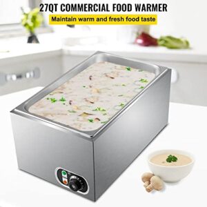 Stainless Steel Commercial Food Warmer with 27 Qt Full-Size Pan and Precise Temperature Control