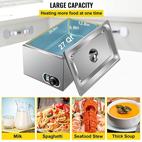 Stainless Steel Commercial Food Warmer with 27 Qt Full-Size Pan and Precise Temperature Control