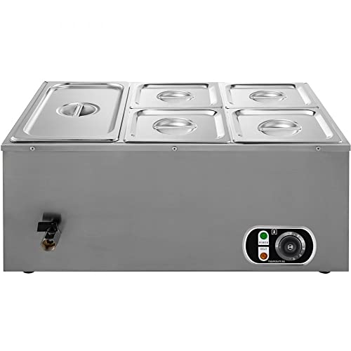 Commercial Food Warmer 110V, Stainless Steel 5-Pan Bain Marie 13.7 Quart Capacity with Lid for Catering Restaurants