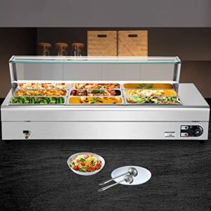 Commercial Grade 110V Electric Countertop 9 Pan x 1/3 GN Bain Marie Food Warmer with Tempered Glass Shield