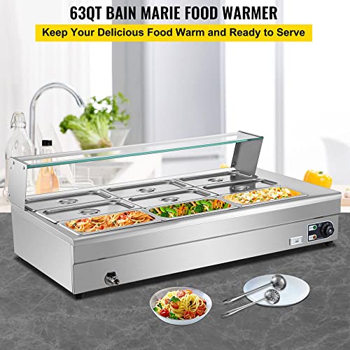 Commercial Grade 110V Electric Countertop 9 Pan x 1/3 GN Bain Marie Food Warmer with Tempered Glass Shield