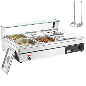 6-pan commercial food warmer with tempered glass cover - stainless steel countertop electric steam table for catering and restaurants