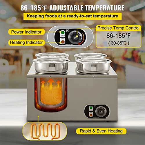 Commercial Food Warmer 16.8 Qt Capacity - Stainless Steel Countertop Soup Pot with Adjustable Temperature and Tap