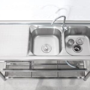 TBVECHI Commercial 304 Stainless Steel Sink 2 Compartment Free Standing Prep & Utility Sink, Large 2 Bowls Sink for Garage, Restaurant, Kitchen, Laundry Room, Outdoor (2 Compartment Sink)