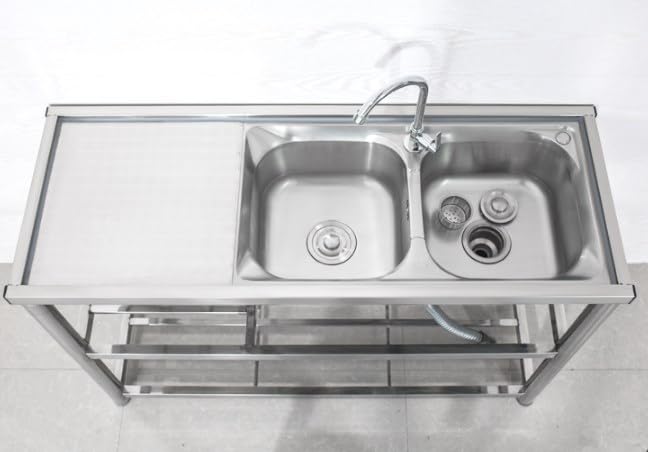 TBVECHI Commercial 304 Stainless Steel Sink 2 Compartment Free Standing Prep & Utility Sink, Large 2 Bowls Sink for Garage, Restaurant, Kitchen, Laundry Room, Outdoor (2 Compartment Sink)