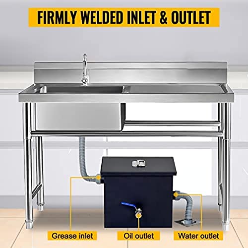 Commercial Grease Interceptor, 8-70 LBS Capacity, Under Sink Grease Trap With 4-35 GPM Flow Rate, Coated Carbon Steel Grease Interceptor With Side Water Inlet, For Restaurant Factory Kitchen, 8 LB
