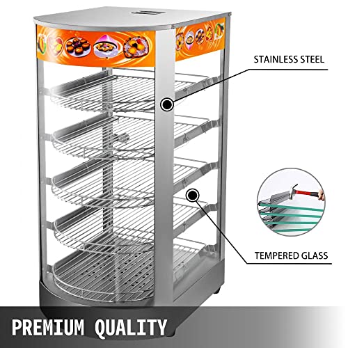 Commercial Food Warmer Display 5-Tier Pizza Warmer Cabinet with Tempered-Glass Door and Free Accessories