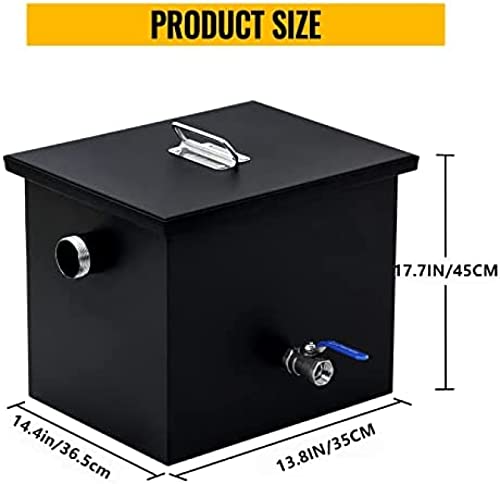 Commercial Grease Interceptor 70 LB, Carbon Steel Grease Trap 4-35 GPM, Grease Interceptor Trap With Side Water Inlet, Under Sink Grease Trap For Restaurant Canteen Factory Home Kitchen,8 LB