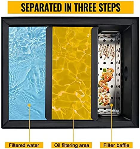 Commercial Grease Interceptor 70 LB, Carbon Steel Grease Trap 4-35 GPM, Grease Interceptor Trap With Side Water Inlet, Under Sink Grease Trap For Restaurant Canteen Factory Home Kitchen,8 LB