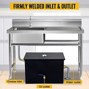 Commercial Grease Interceptor 8-70 LB, Carbon Steel Grease Trap 4-35 GPM, Grease Interceptor Trap With Side Water Inlet, Under Sink Grease Trap For Restaurant Canteen Factory Home Kitchen,40 LB