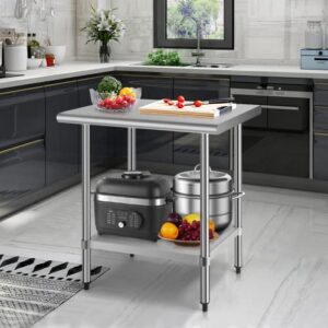 TUSY Stainless Steel Table for Prep & Work, 24 x 30 Inches NSF Commercial Worktable with Stainless Steel Undershelf and Legs for Restaurant, Home and Hotel