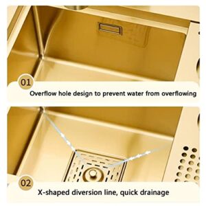 Stainless Steel Sinks, with Glass Rinsing Device, Kitchen Single Bowl Rectangular Sink, Gold Workstation Sink, for Flushmount, Undermount & Top Mounted Installation