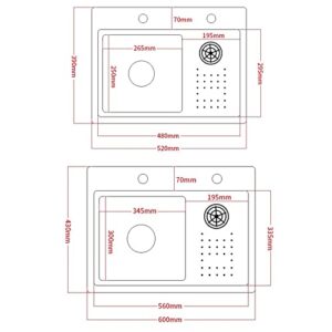 Stainless Steel Sinks, with Glass Rinsing Device, Kitchen Single Bowl Rectangular Sink, Gold Workstation Sink, for Flushmount, Undermount & Top Mounted Installation