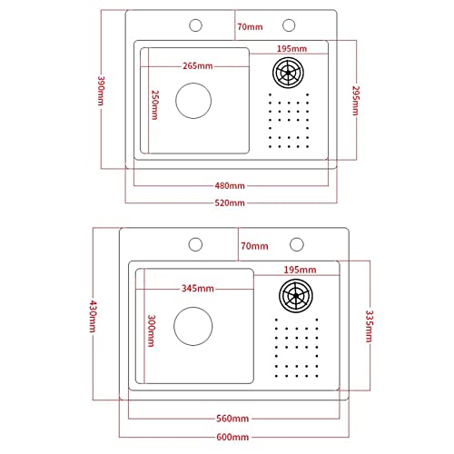 Stainless Steel Sinks, with Glass Rinsing Device, Kitchen Single Bowl Rectangular Sink, Gold Workstation Sink, for Flushmount, Undermount & Top Mounted Installation