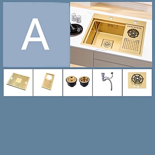 Stainless Steel Sinks, with Glass Rinsing Device, Kitchen Single Bowl Rectangular Sink, Gold Workstation Sink, for Flushmount, Undermount & Top Mounted Installation