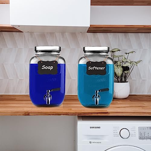 2 Pack 1 Gallon Drink Dispensers for Parties,Beverage Dispenser with 18/8 Stainless Steel Spigot,Glass Drink Dispenser Water Dispenser Punch Dispenser for Sun Tea Lemonade Juice Cold Water.