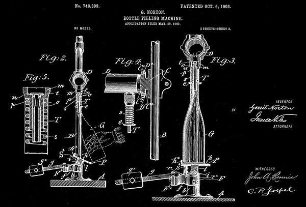 1903 - Bottle Filling Machine #2 - G. Norton - Patent Art Magnet