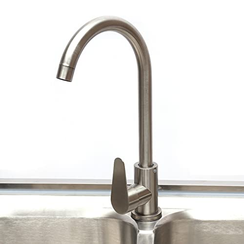RustyVioum Commercial Sink Stainless Steel, 304 Stainless Steel Commercial Kitchen Sink for Any Dining Environment, Gooseneck 360 Degree Rotation Faucet, Silver