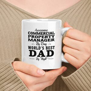 muggable gift for commercial property manager 11oz, 15oz white ceramic mug, present for father. awesome commercial property manager by day great dad by night